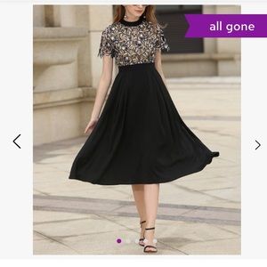 Black yellow lavender fit and flare midi dress